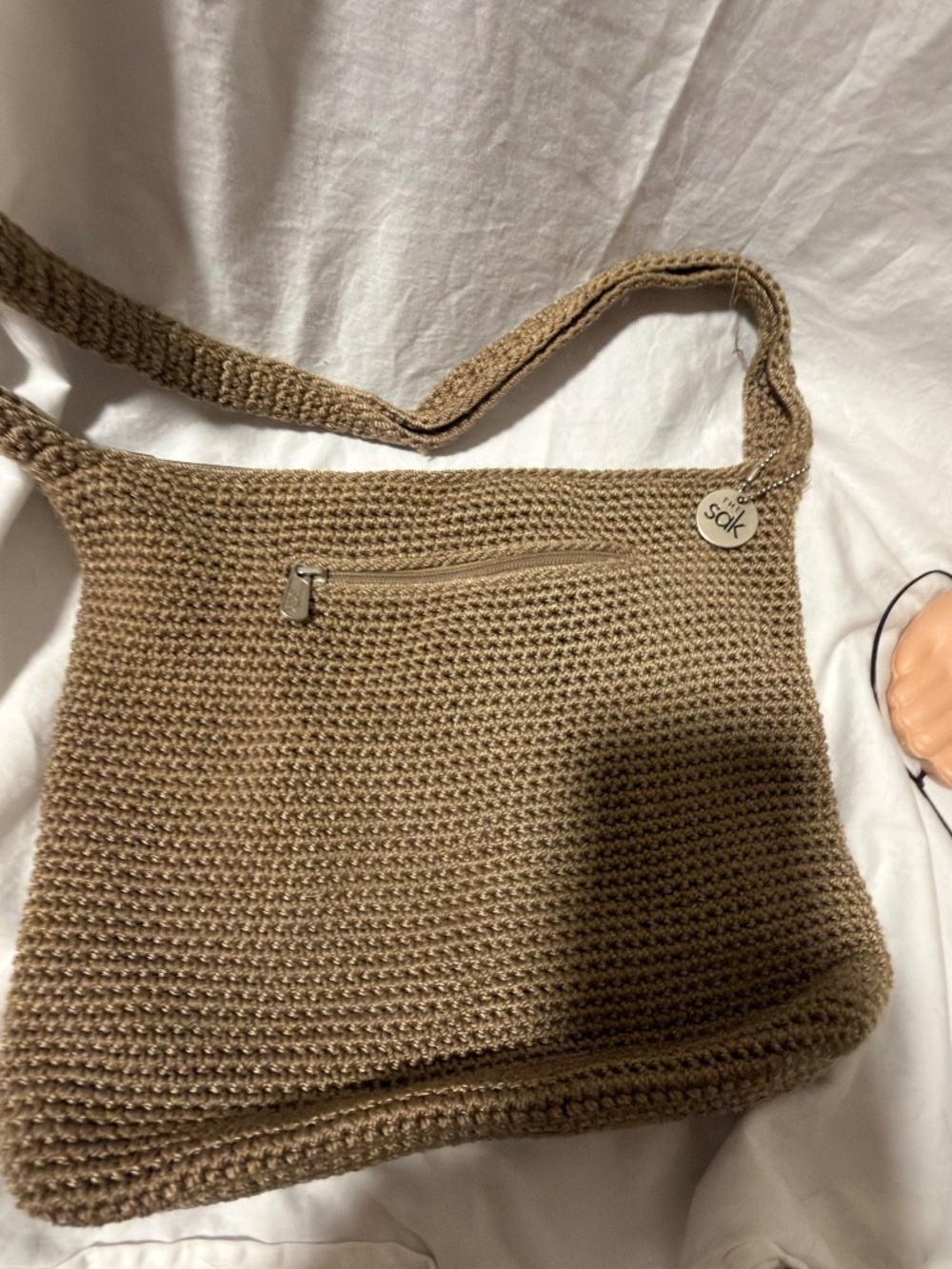 The Sak Vintage Classic Tan Taupe Hand Crochet Shoulder Crossbody Bag Purse